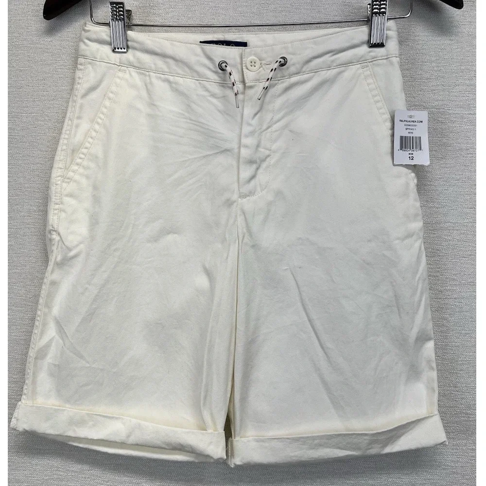 Polo Ralph Lauren‎ Chino Shorts Kids Size 12 White Nevis Cotton Pony Logo NWT